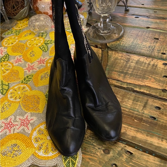 Vintage Lenni Made In Italy Blackk Leather Studded Horse Design Cowboy Boots - Picture 4 of 9